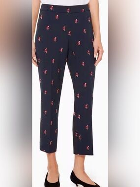 Kate Spade $228 Fox Glen Pant Navy Blue Red Foxes High Waist Cropped Sz 8